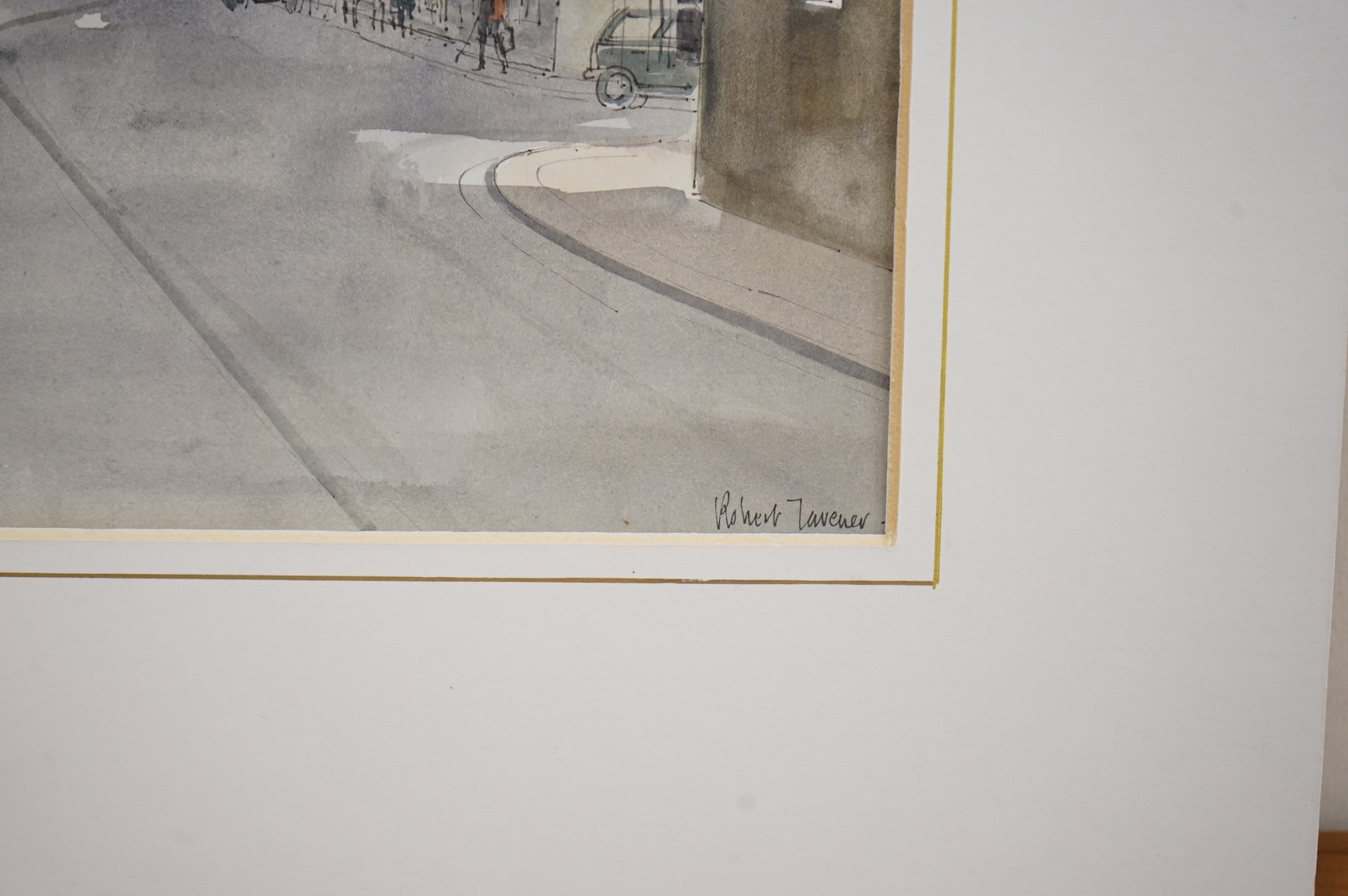 Robert Tavener (1920-2004), local interest watercolour, Lewes street scene, signed, 24 x 34cm, mounted, unframed
